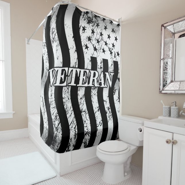 USA Veteran - white vintage vertical Shower Curtain (In Situ)