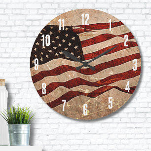 USA Vintage American Flag Large Clock