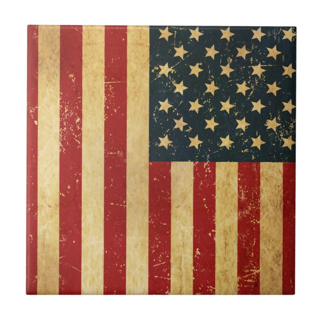 USA Vintage Grunge Flag Ceramic Tile (Front)