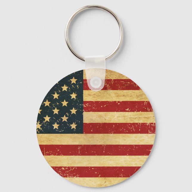 USA Vintage Grunge Flag Keychain (Front)