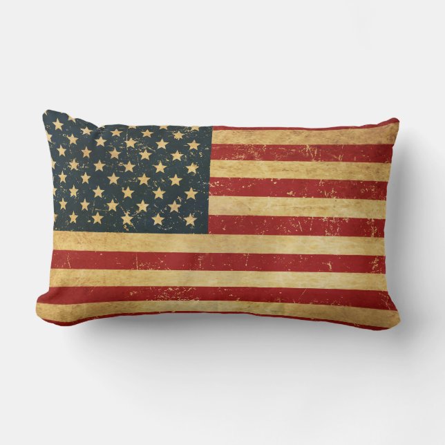 USA Vintage Grunge Flag Lumbar Cushion (Front)