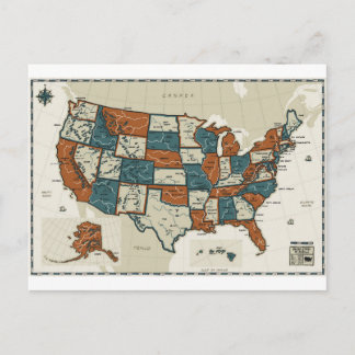 USA - Vintage Map Postcard