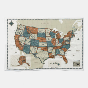 USA - Vintage Map Tea Towel