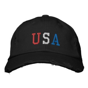 USA Vintage Style American Red White Blue Embroidered Hat