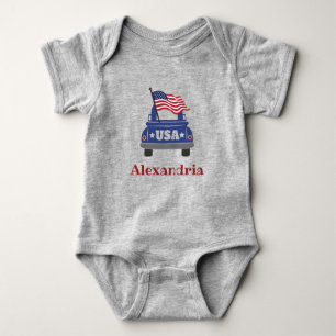 USA Vintage Truck Blue and Red American Flag Baby Bodysuit