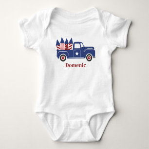USA Vintage Truck Blue and Red Firecracker Baby Bodysuit