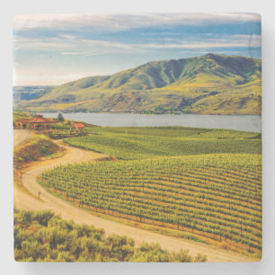 USA, Washington, Lake Chelan. Benson Vineyards Stone Coaster