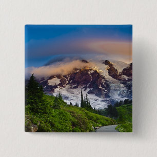 USA, Washington, Mt. Rainier. Morning sun 15 Cm Square Badge