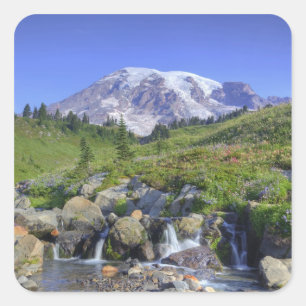 USA, Washington, Mt. Rainier NP, Mt. Rainier and 2 Square Sticker