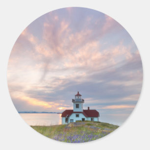 USA, Washington, San Juan Islands. Sunset Classic Round Sticker