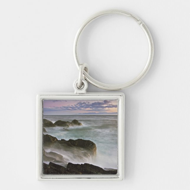 USA, Washington, San Juan Islands.  Waves crash Key Ring (Front)