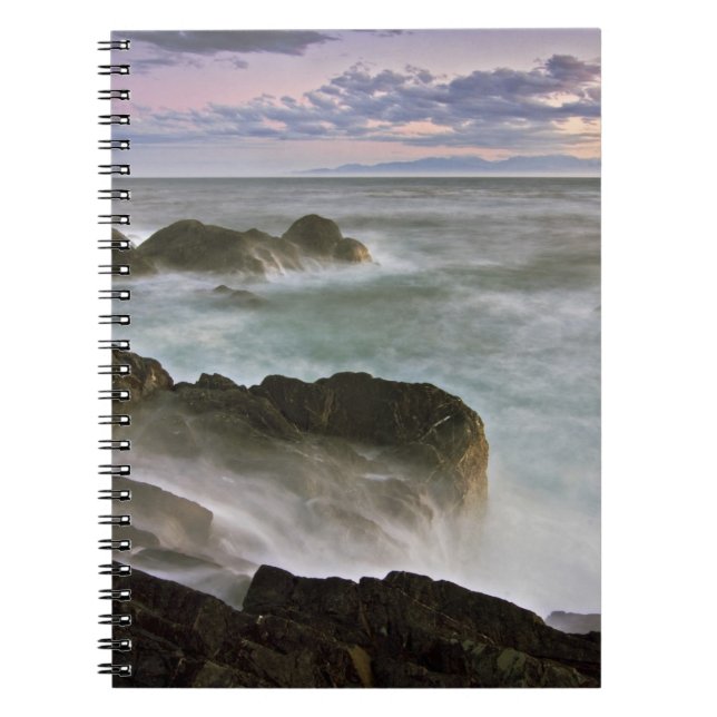USA, Washington, San Juan Islands.  Waves crash Notebook (Front)