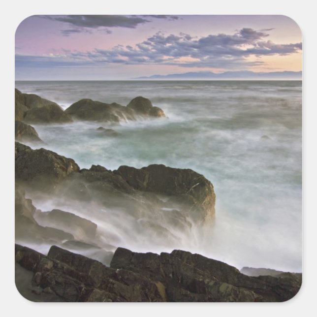 USA, Washington, San Juan Islands.  Waves crash Square Sticker (Front)