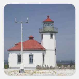 USA, Washington, Seattle, Alki Point Lighthouse, 2 Square Sticker