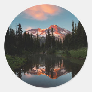 USA, Washington State. Mt. Rainier Reflected Classic Round Sticker