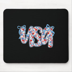 Usa Wildflower Coquette Bow American Patriotic 4th Mouse Pad