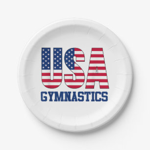 USA with American Flag Gymnastics Sports Paper Plate