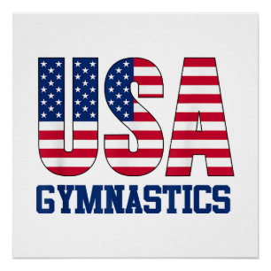 USA with American Flag Gymnastics Sports Poster