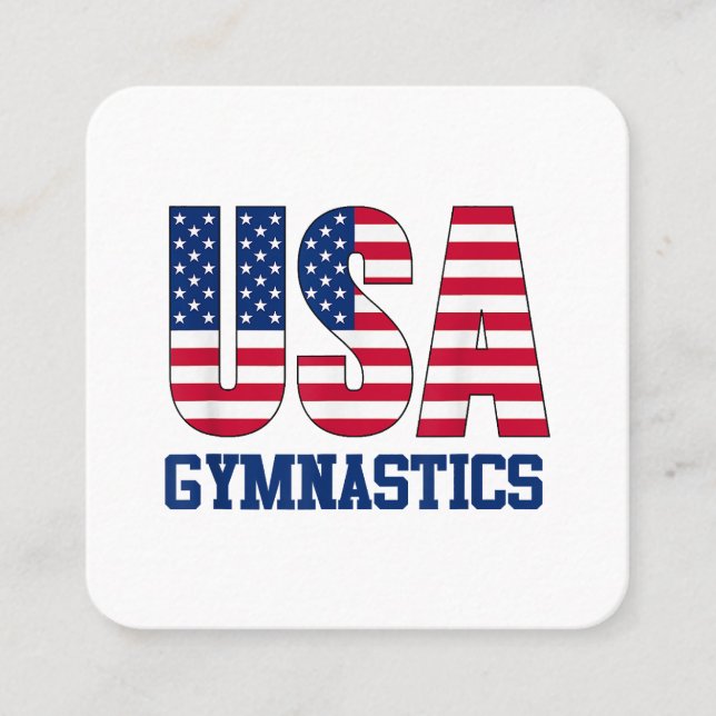 USA with American Flag Gymnastics Sports Square Business Card (Front)