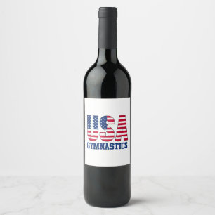 USA with American Flag Gymnastics Sports Wine Label