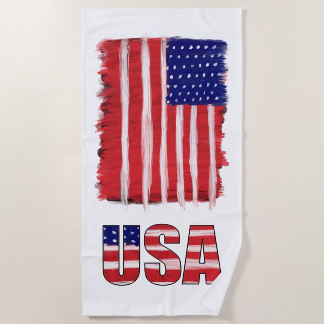 USA With Flag Colours Beach Towel (Front)