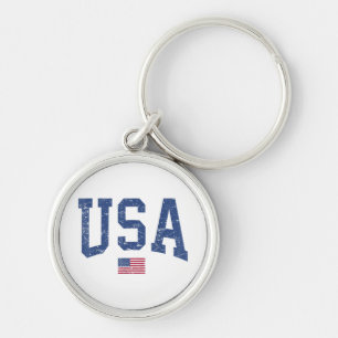 USA Women Men Kids Patriotic American Flag Distres Key Ring