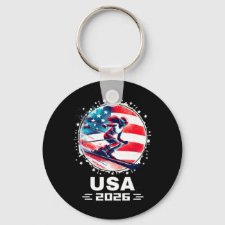 Usa Women United States American Flag Ski Skiing U Key Ring