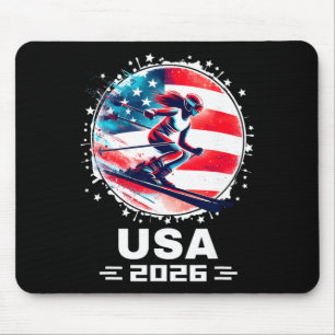 Usa Women United States American Flag Ski Skiing U Mouse Pad