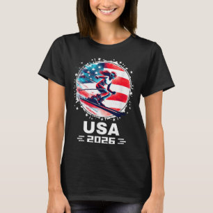Usa Women United States American Flag Ski Skiing U T-Shirt