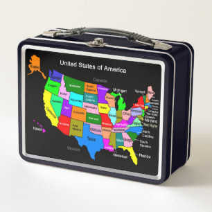 USA & World Map Metal Lunch Box