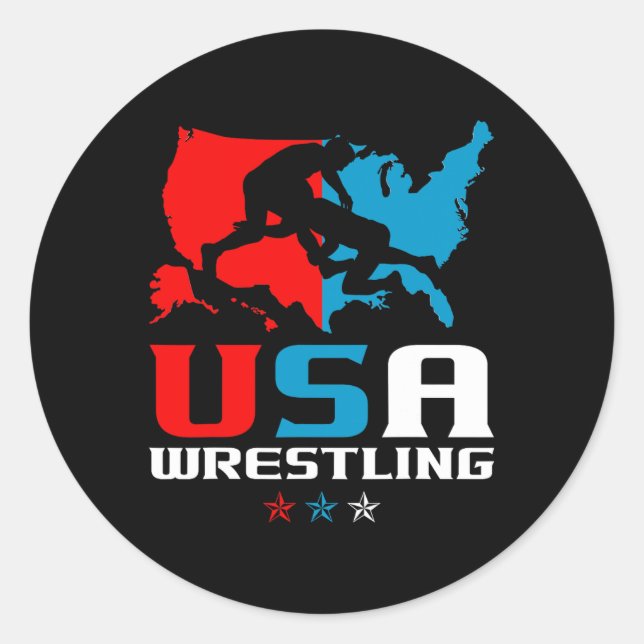 Usa Wrestling Independence Day American Flag Wrest Classic Round Sticker (Front)