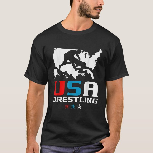 USA Wrestling Independence Day American Flag Wrest T-Shirt (Front)
