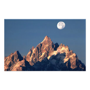 USA, Wyoming, Grand Teton NP. A full moon sets Photo Print