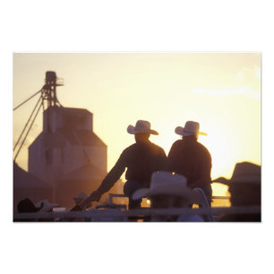 USA, Wyoming, Pine Bluffs. Two men shake Photo Print