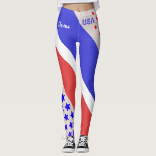 USA (Your Name) PALE TONE RED WHITE & BLUE Leggings
