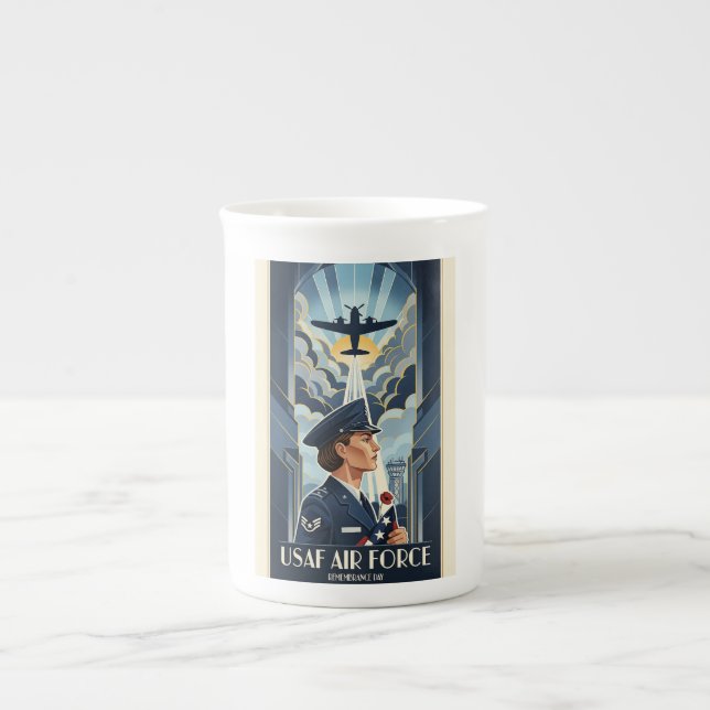 USAF Art Deco Remembrance Day Edition Bone China Mug (Front)