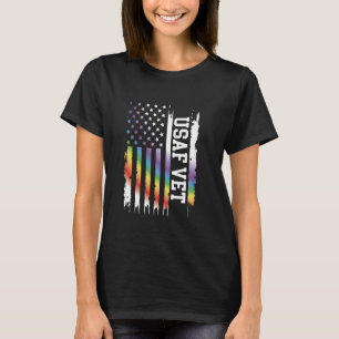 Usaf Vet United States Distressed Rainbow w US Fla T-Shirt