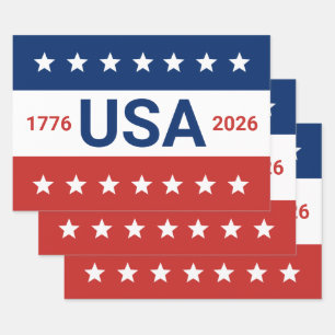 USA's 250th Anniversary 1776 2026 Red White Blue Wrapping Paper Sheet