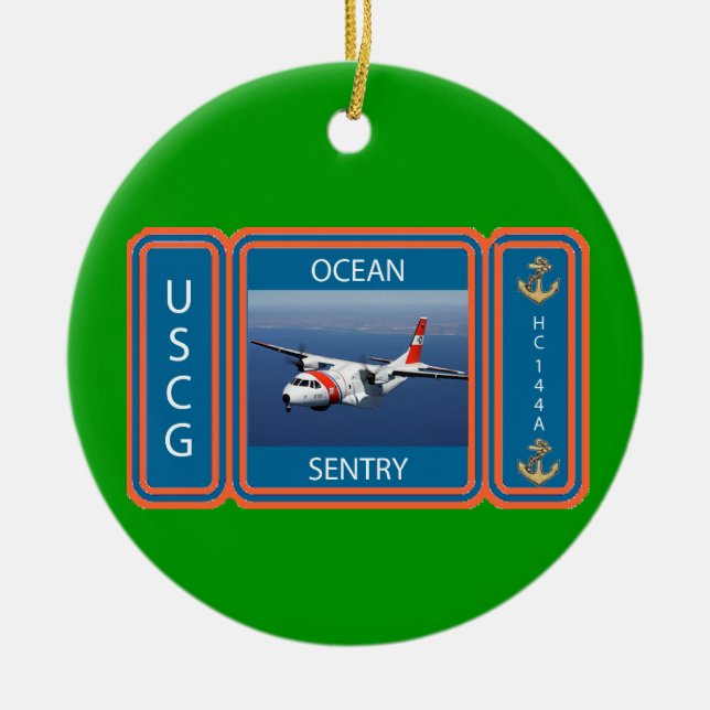 USCG C-144 Ocean Sentry Ceramic Tree Decoration (Front)