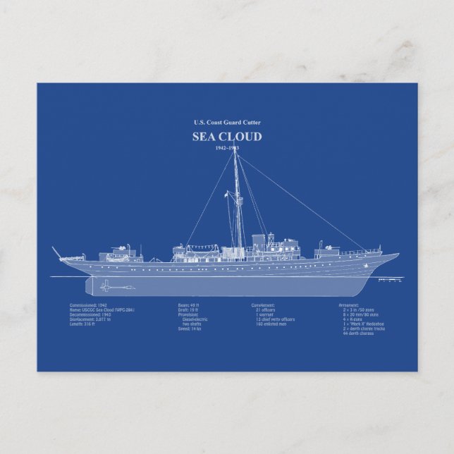 USCG Cutter Sea Cloud wpg-284 – ABD Postcard (Front)