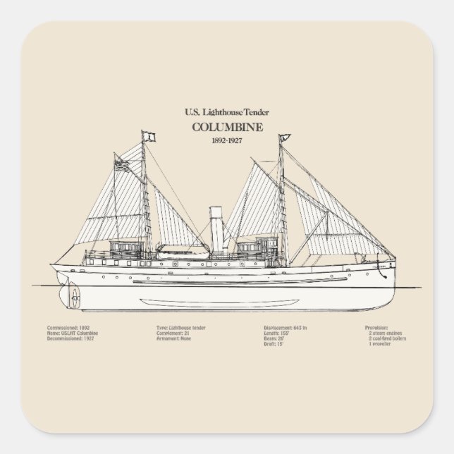 USCG Lighthouse Tender Columbine - SBD Square Sticker (Front)