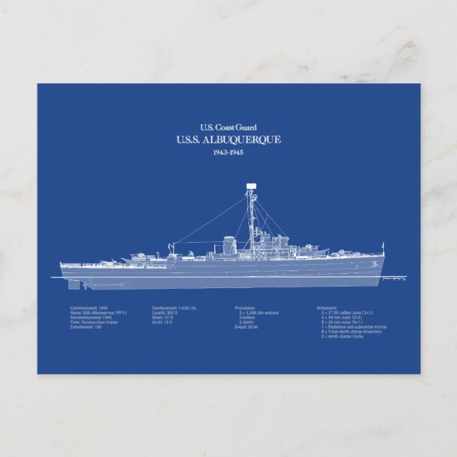 USCG USS Albuquerque PF-7 – ABD Postcard (Front)