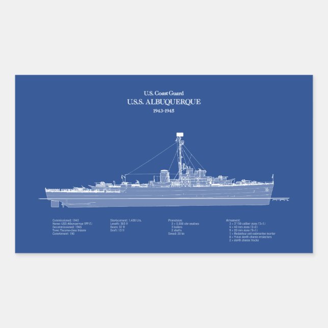 USCG USS Albuquerque PF-7 – ABD Rectangular Sticker (Front)