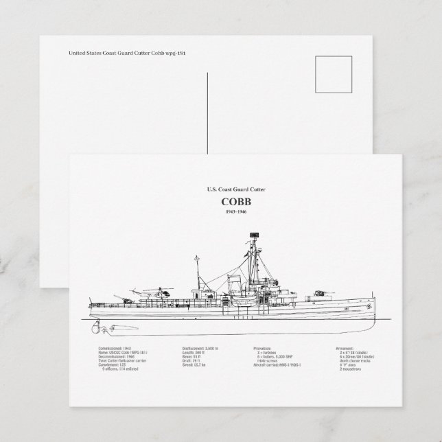 USCGC Cobb wpg-181 - BD Postcard (Front/Back)