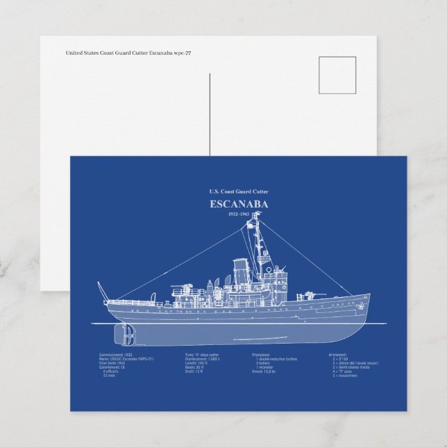 USCGC Escanaba wpc-77 – ABD Postcard (Front/Back)