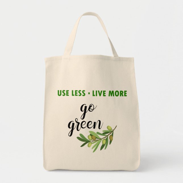 Use Less Live More Go Green Grocery  Tote Bag (Front)