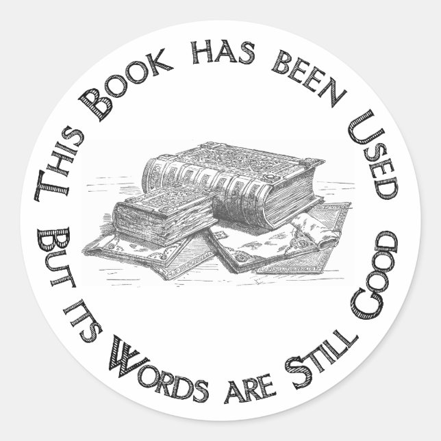 Used Book Gift Bookplate Classic Round Sticker (Front)