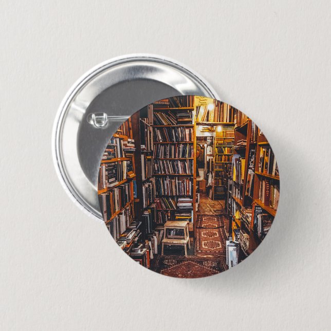 Used Bookstore Book Lovers Photo 6 Cm Round Badge (Front & Back)