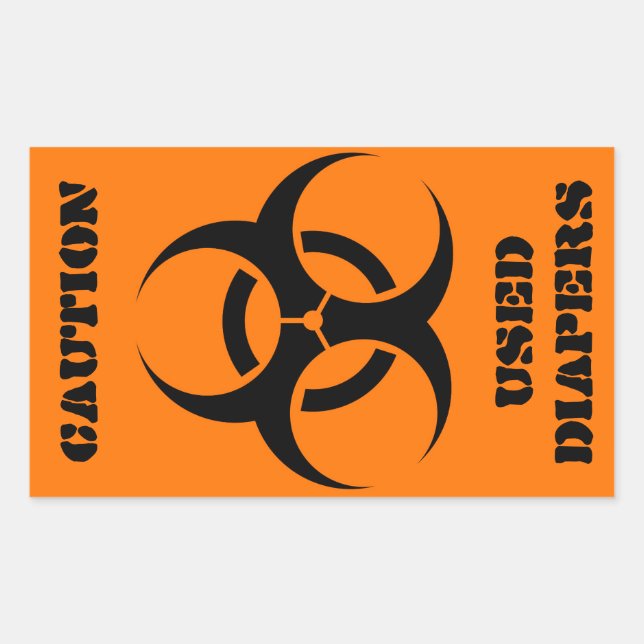 Used Diapers biohazard rect vertical orange Rectangular Sticker (Front)