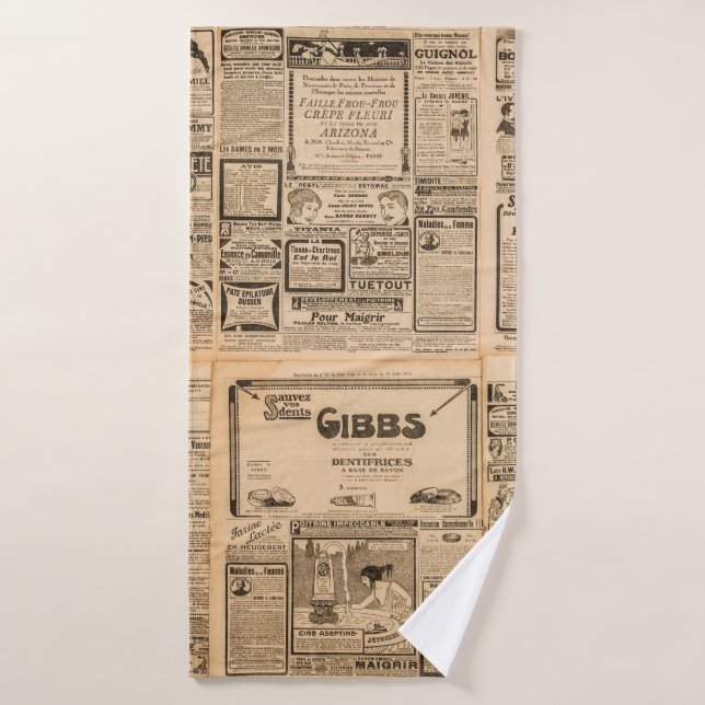 Used paper background. Old newspaper page with vin Bath Towel (Bath Towel)